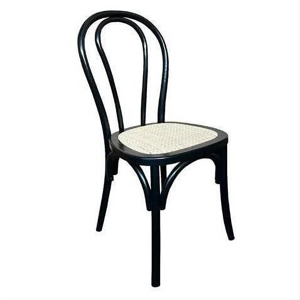 Cristo Bentwood Dining Chair in Black with Rattan Seat - Chocolate Wood