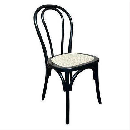 Cristo Bentwood Dining Chair in Black with Rattan Seat - Chocolate Wood