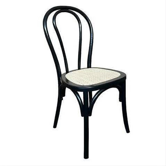 Cristo Bentwood Dining Chair in Black with Rattan Seat - Chocolate Wood
