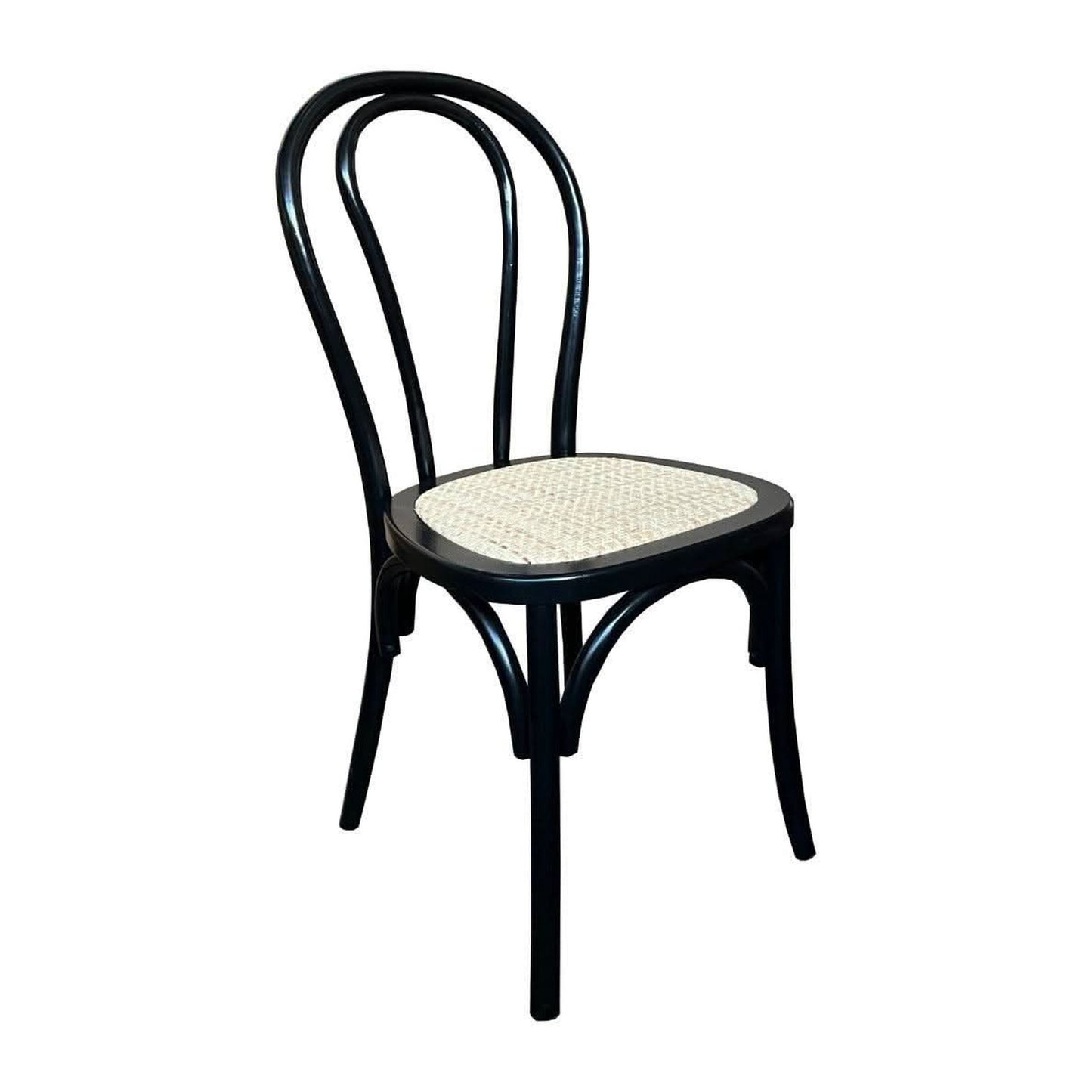Cristo Bentwood Dining Chair in Black with Rattan Seat - Chocolate Wood