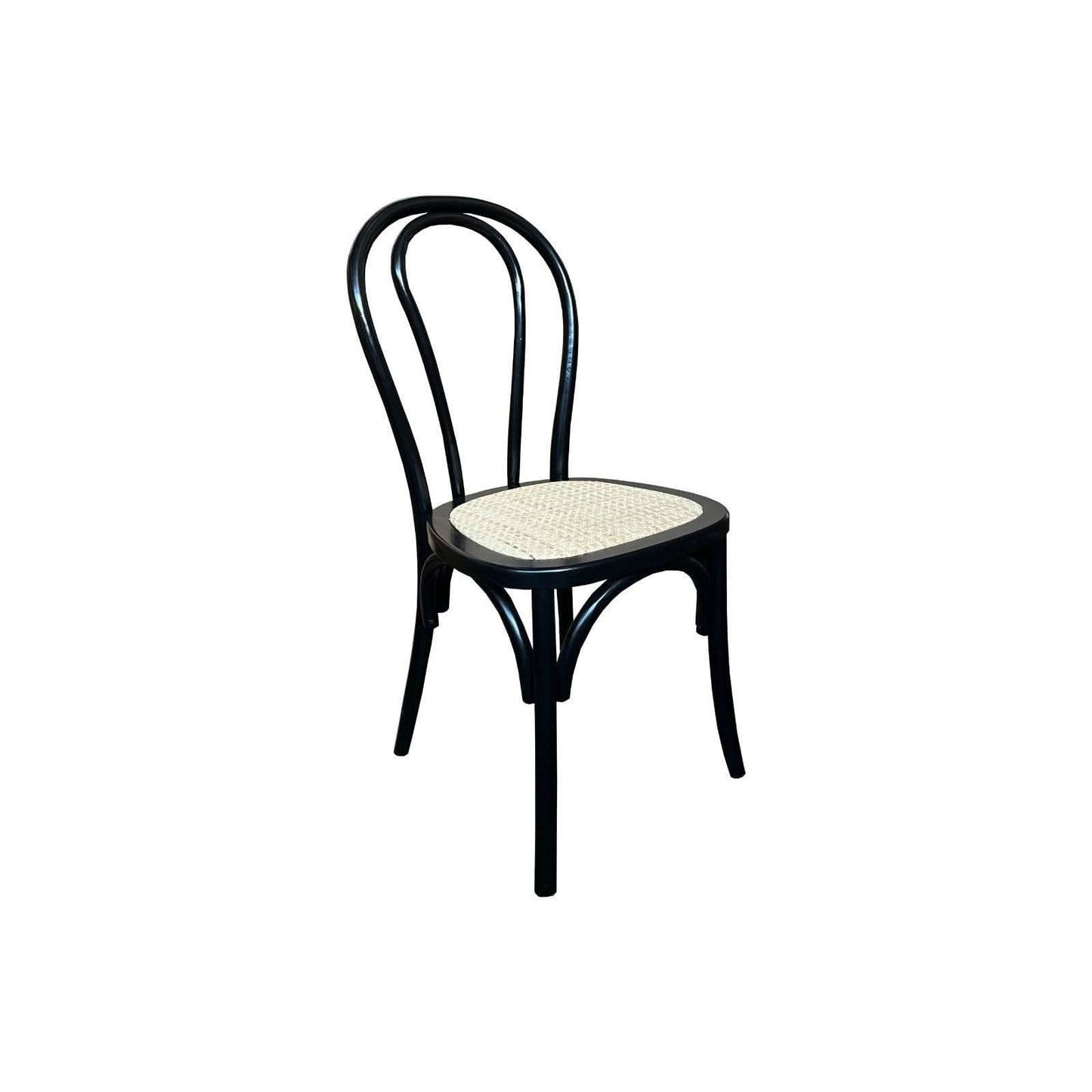 Cristo Bentwood Dining Chair in Black with Rattan Seat - Chocolate Wood