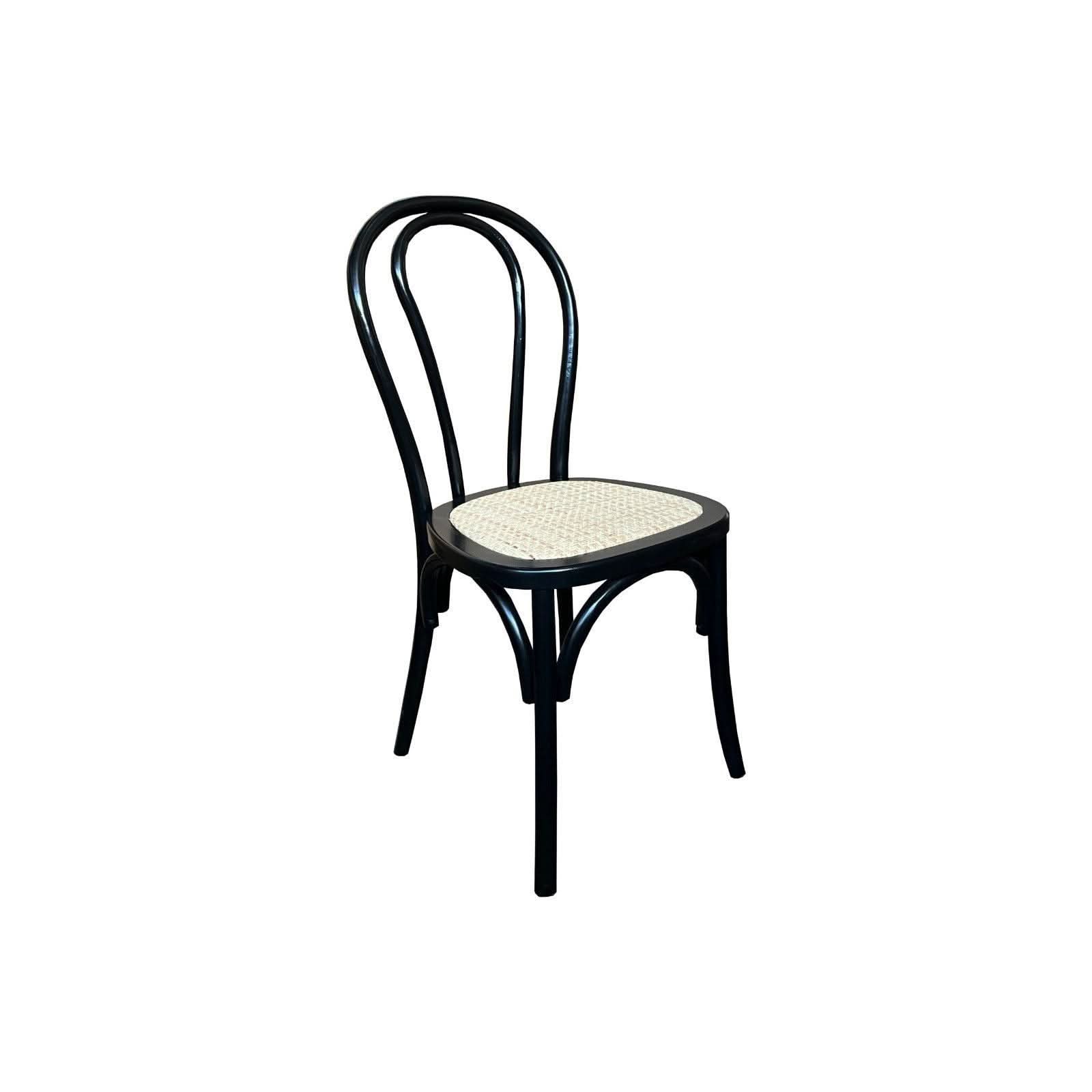 Cristo Bentwood Dining Chair in Black with Rattan Seat - Chocolate Wood