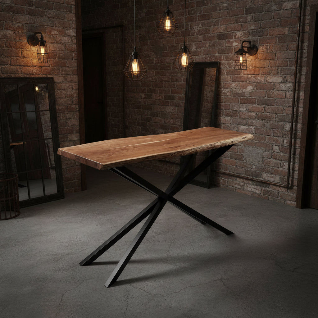 CRISTO NATURAL SOLID ACACIA TIMBER CONSOLE TABLE HALL TABLE WITH METAL LEGS - MyChocolateWood
