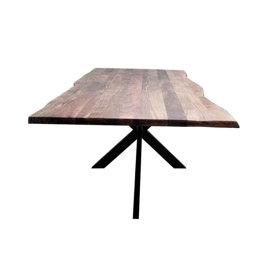 Cristo natural solid acacia timber dining table with industrial metal legs, 240 cm long, by MyChocolateWood.