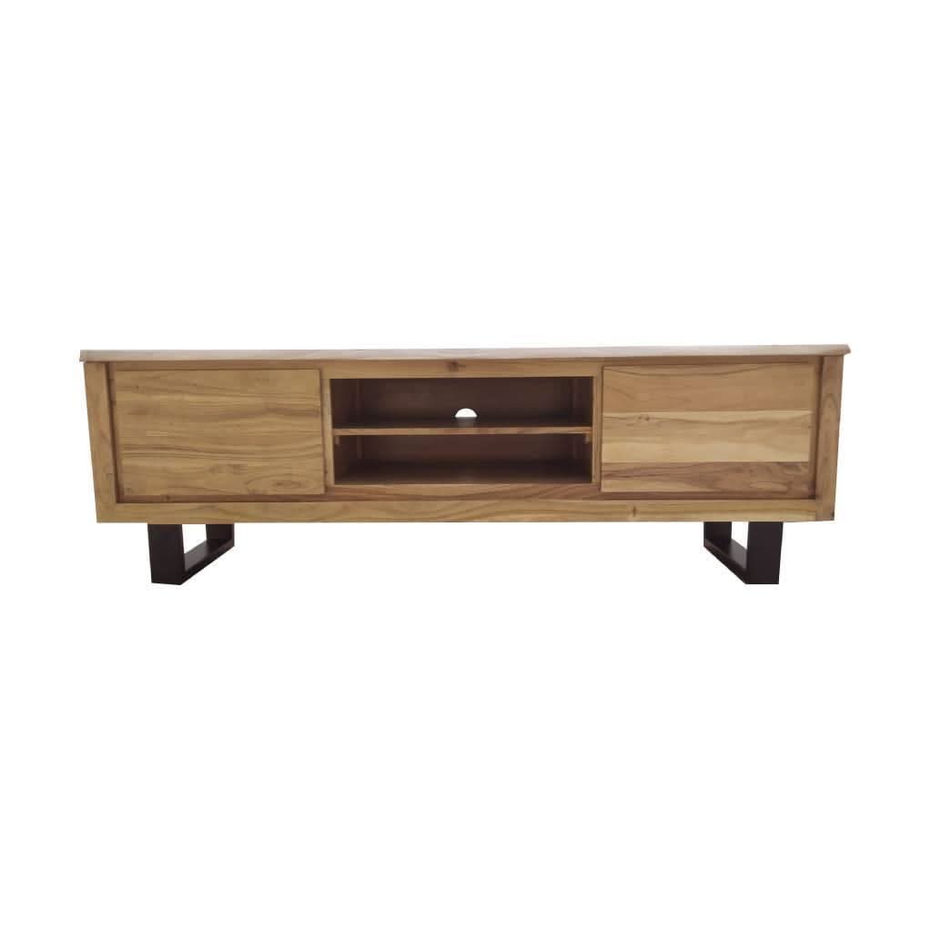 CRISTO NATURAL SOLID ACACIA TIMBER TV/ENTERTAINMENT UNIT ETU W/METAL LEGS 170 CM - MyChocolateWood