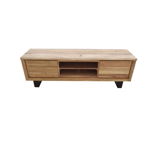 Cristo Natural solid acacia timber TV/entertainment unit with metal legs, 170 cm, by MyChocolateWood.