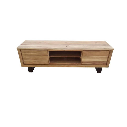 Cristo Natural solid acacia timber TV/entertainment unit with metal legs, 170 cm, by MyChocolateWood.