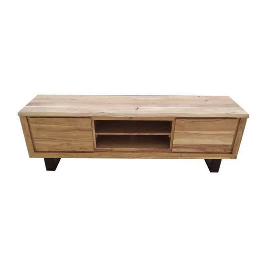 Cristo Natural solid acacia timber TV/entertainment unit with metal legs, 170 cm, by Chocolate Wood.