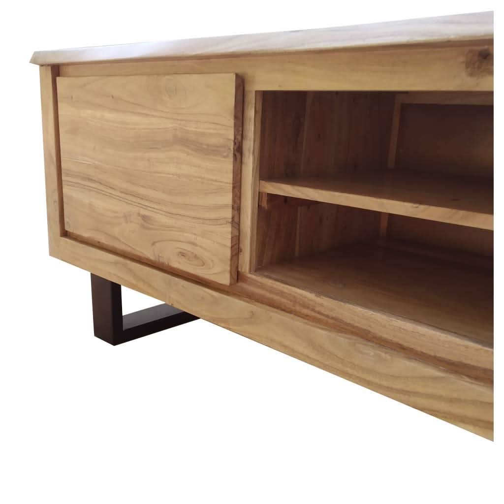 Cristo Natural solid acacia timber TV entertainment unit with metal legs, 170 cm, by MyChocolateWood, modern and sturdy design.
