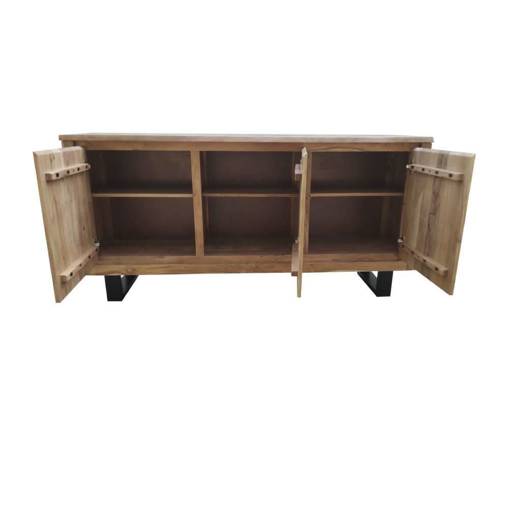 Cristo solid acacia timber sideboard with metal legs, natural finish, 166 cm long, by MyChocolateWood.