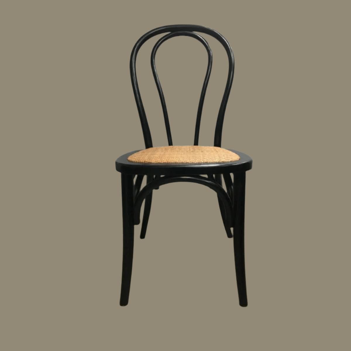 Cristo Stackable Bentwood Dining Chair in Black with Rattan Seat - Chocolate Wood
