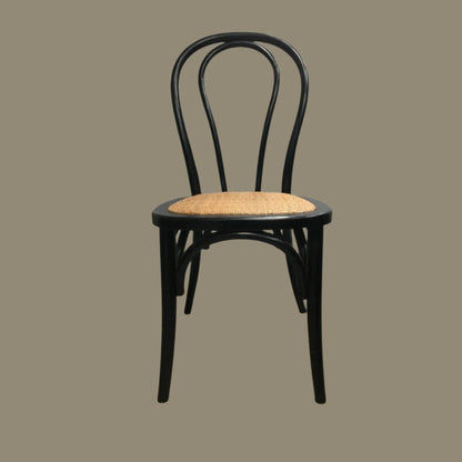 Cristo Stackable Bentwood Dining Chair in Black with Rattan Seat - Chocolate Wood