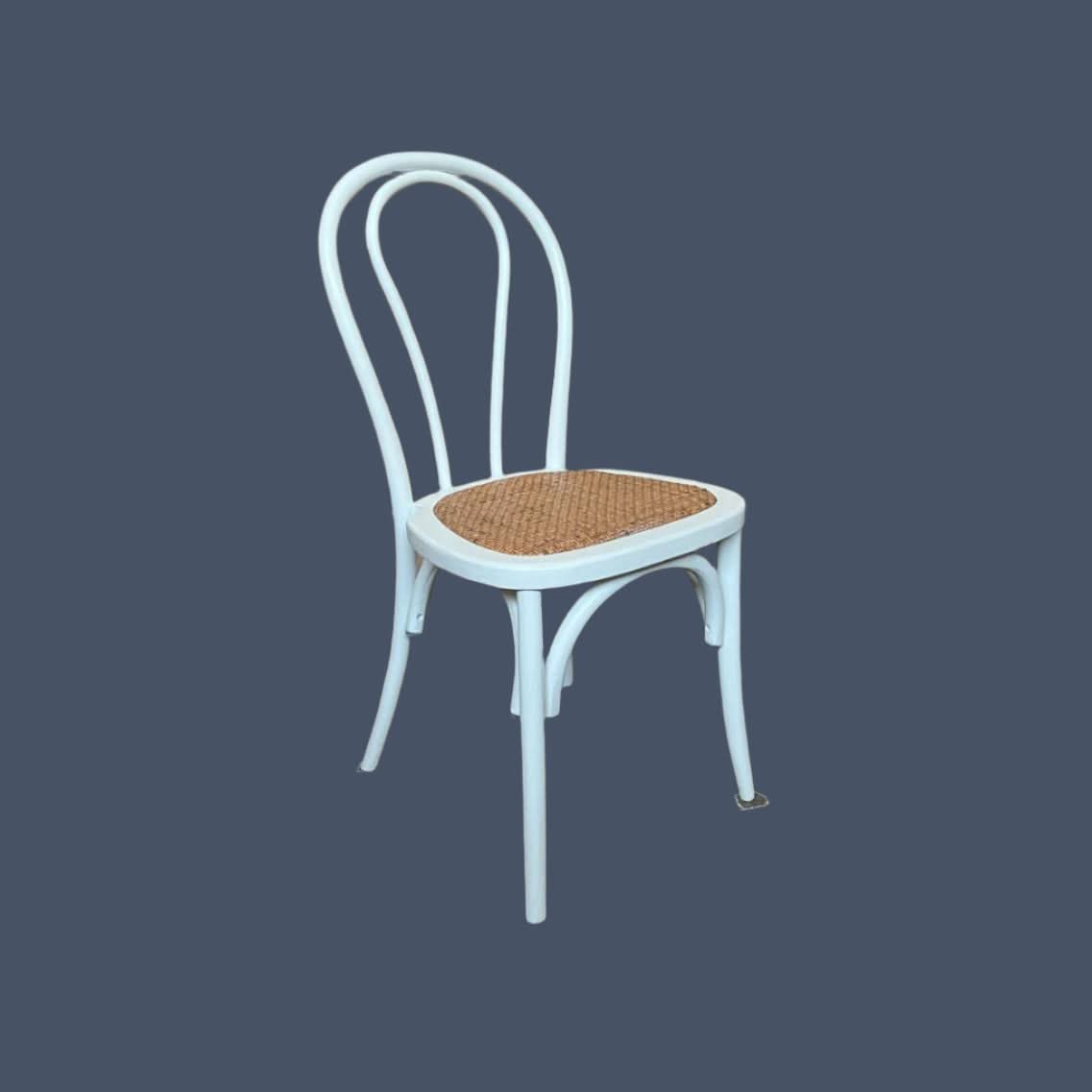 Cristo Stackable Bentwood Dining Chair in White with Rattan Seat - Chocolate Wood