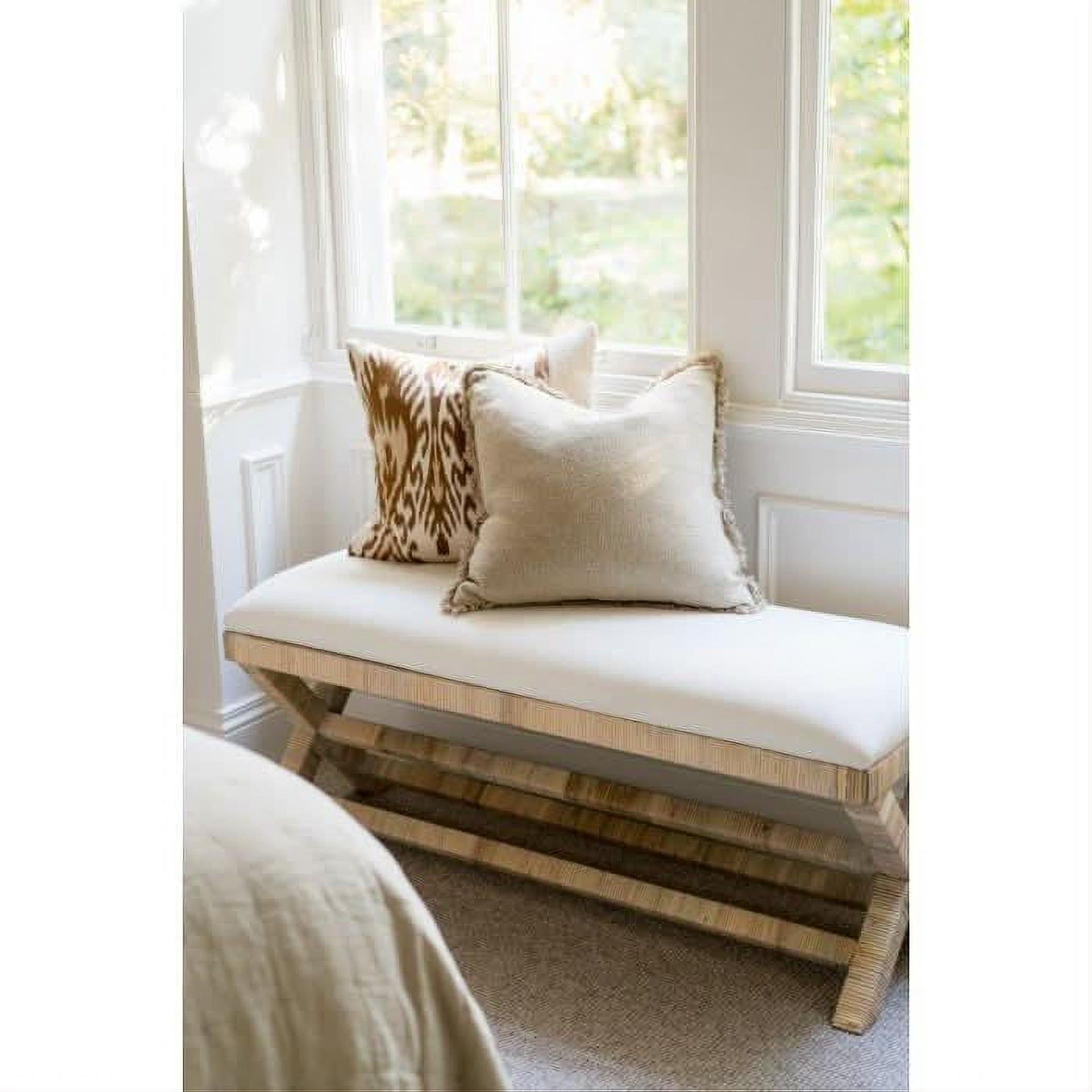 Crozat Mahogany & Rattan Bench in Natural, Medium - Chocolate Wood