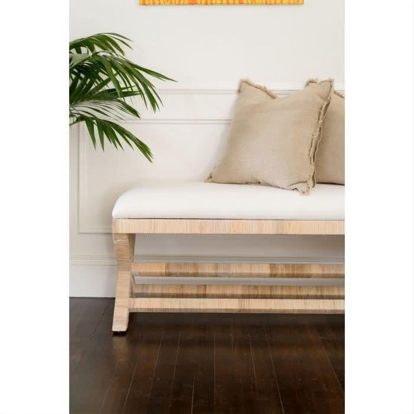 Crozat Mahogany & Rattan Bench in Natural, Medium - Chocolate Wood