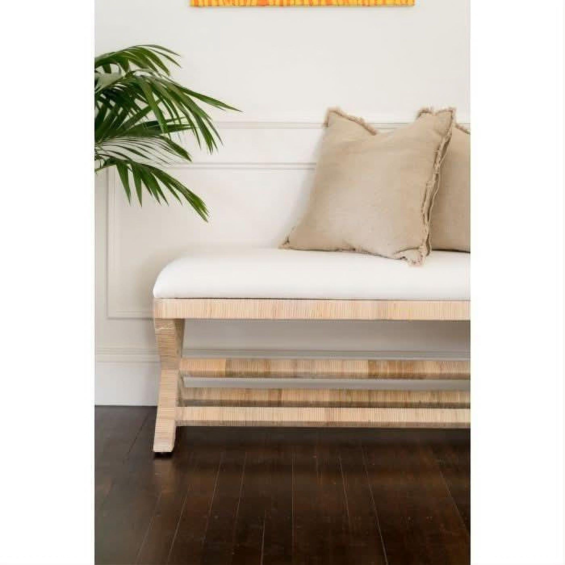 Crozat Mahogany & Rattan Bench in Natural, Medium - Chocolate Wood