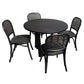 CUSTOM MADE FELINI ROUND DINING TABLE IN SOLID TASSIE OAK 1000MM IN SOLID BLACK + 4 X BERMUDA DINING CHAIR IN DISTRESSED BLACK - MyChocolateWood