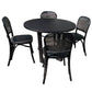 CUSTOM MADE FELINI ROUND DINING TABLE IN SOLID TASSIE OAK 1000MM IN SOLID BLACK + 4 X BERMUDA DINING CHAIR IN DISTRESSED BLACK - MyChocolateWood