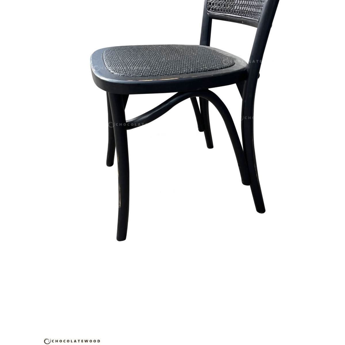 CUSTOM MADE FELINI ROUND DINING TABLE IN SOLID TASSIE OAK 1000MM IN SOLID BLACK + 4 X BERMUDA DINING CHAIR IN DISTRESSED BLACK - MyChocolateWood