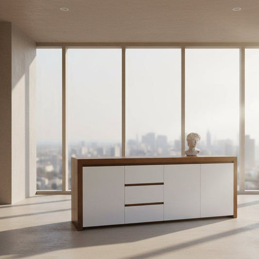 CUSTOM MADE JONES BUFFET/SIDEBOARD TASSIE OAK WITH 3 DOORS & 3 DRAWERS IN WHITE POLYURETHANE - MyChocolateWood