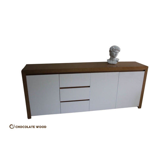 CUSTOM MADE JONES BUFFET/SIDEBOARD TASSIE OAK WITH 3 DOORS & 3 DRAWERS IN WHITE POLYURETHANE - MyChocolateWood
