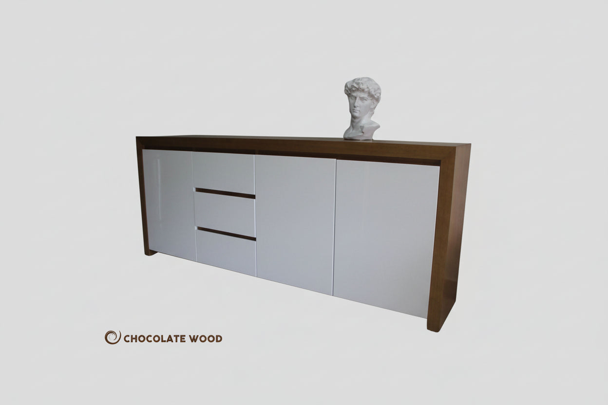 CUSTOM MADE JONES BUFFET/SIDEBOARD TASSIE OAK WITH 3 DOORS & 3 DRAWERS IN WHITE POLYURETHANE - MyChocolateWood