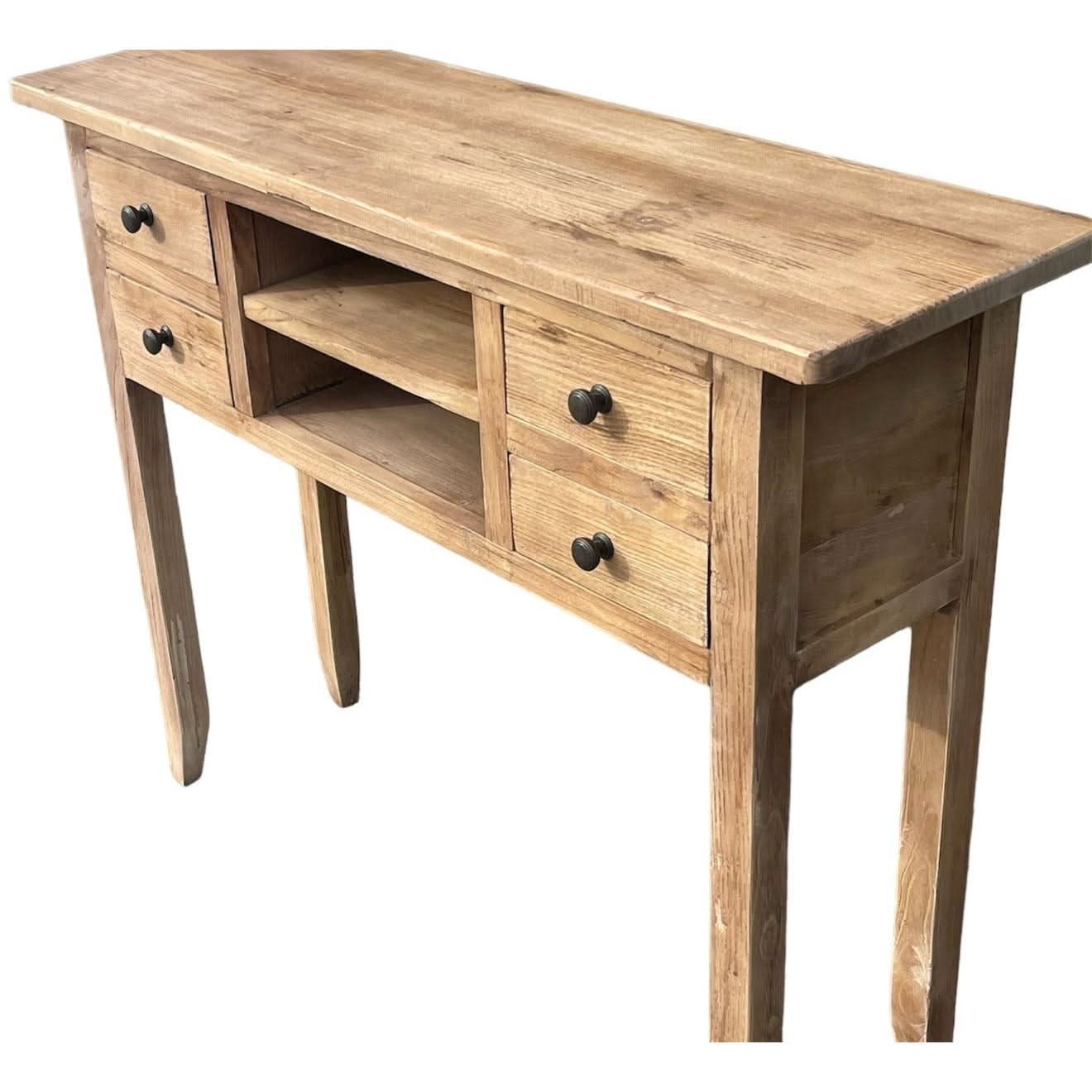 DAGENHAM NARROW CHINESE HALL TABLE/CONSOLE 4 DRAWERS IN RECYCLED ELM NATURAL - MyChocolateWood