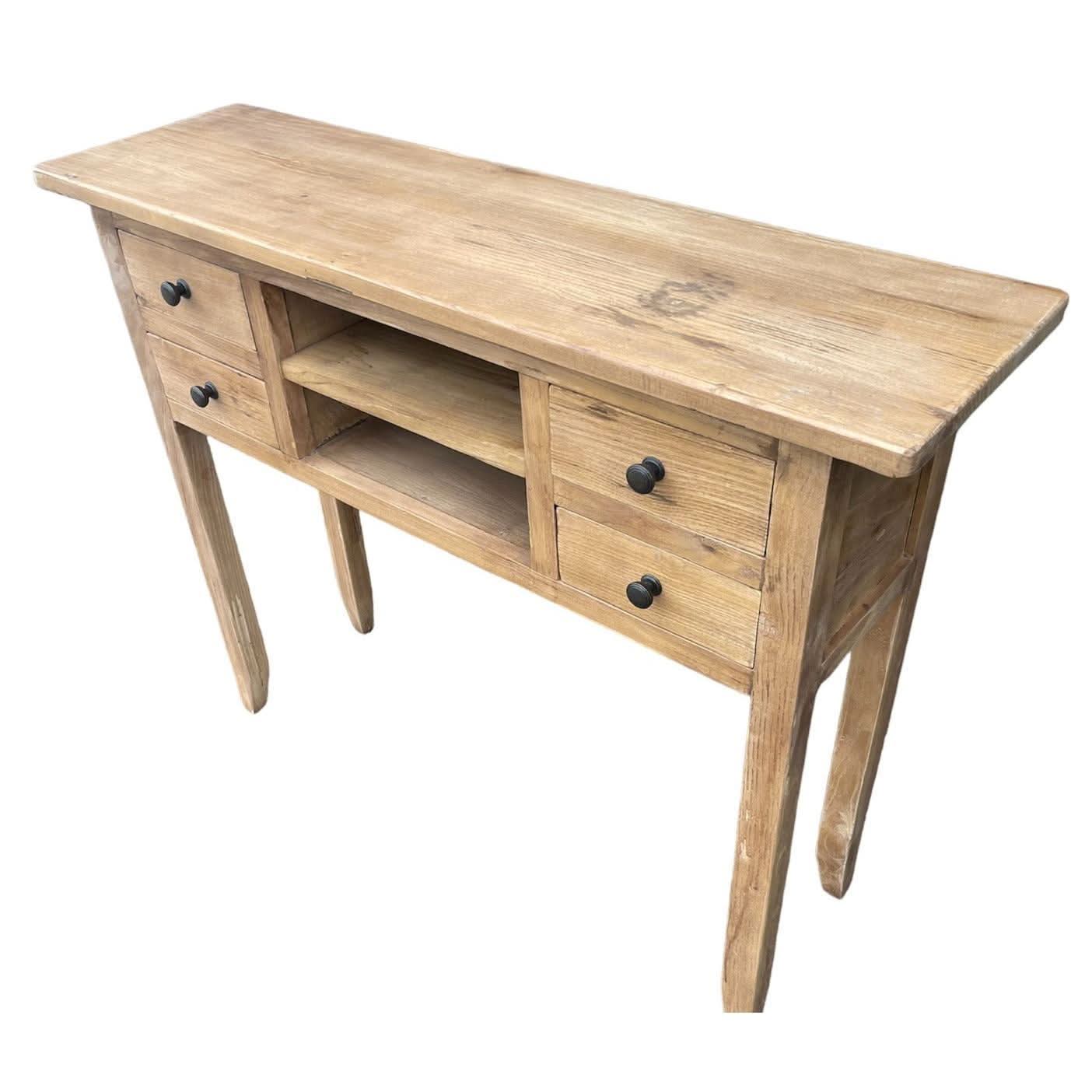 DAGENHAM NARROW CHINESE HALL TABLE/CONSOLE 4 DRAWERS IN RECYCLED ELM NATURAL - MyChocolateWood