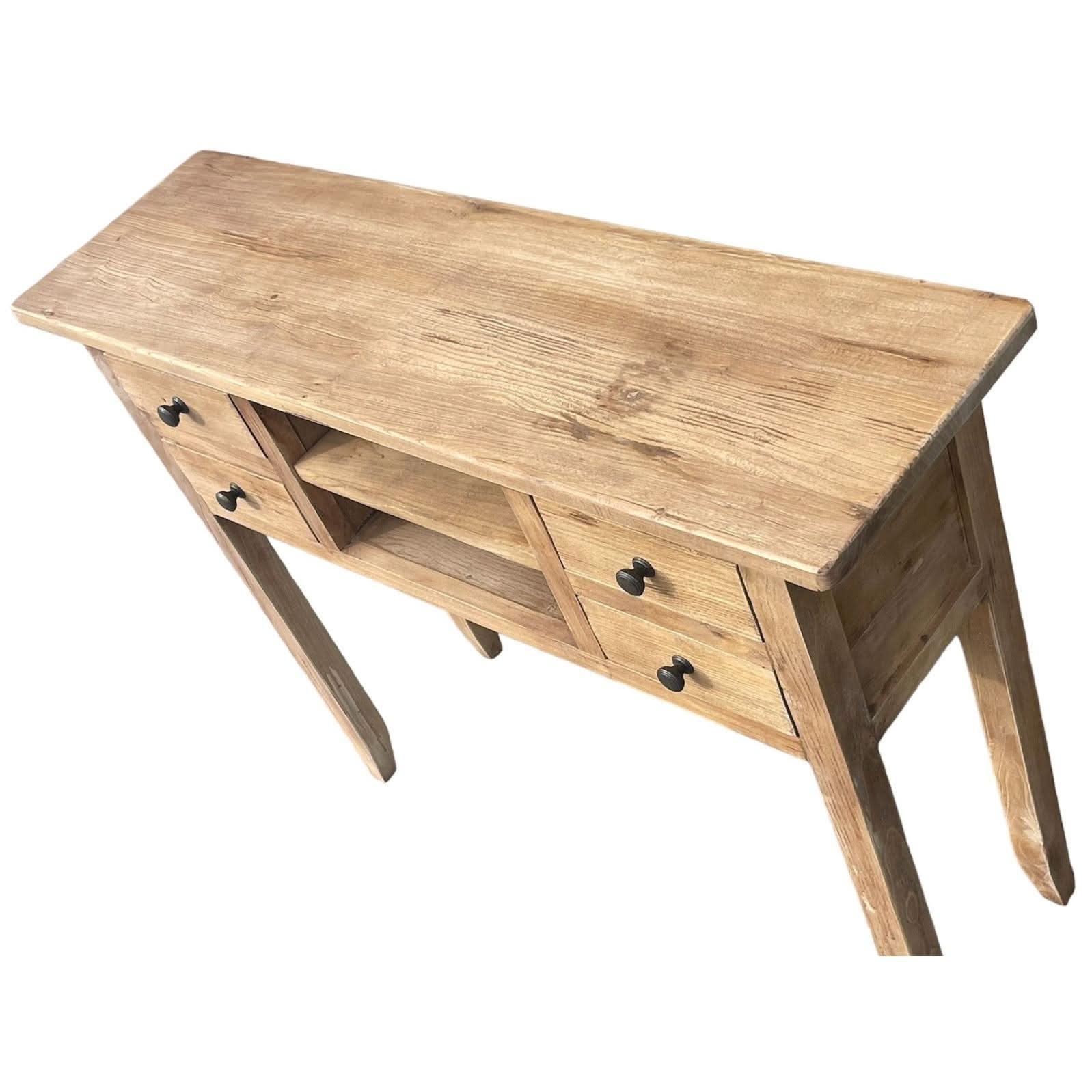 DAGENHAM NARROW CHINESE HALL TABLE/CONSOLE 4 DRAWERS IN RECYCLED ELM NATURAL - MyChocolateWood