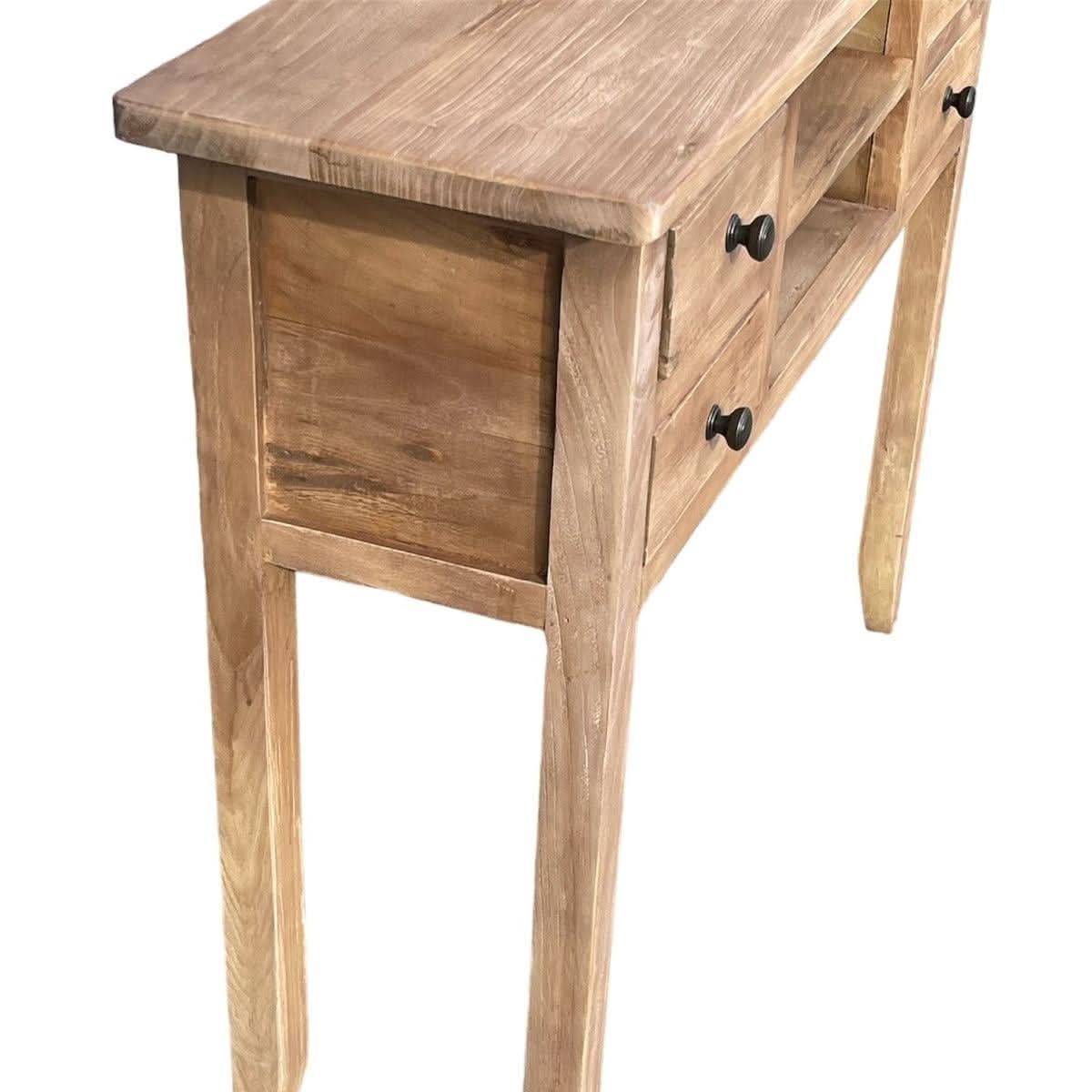 DAGENHAM NARROW CHINESE HALL TABLE/CONSOLE 4 DRAWERS IN RECYCLED ELM NATURAL - MyChocolateWood