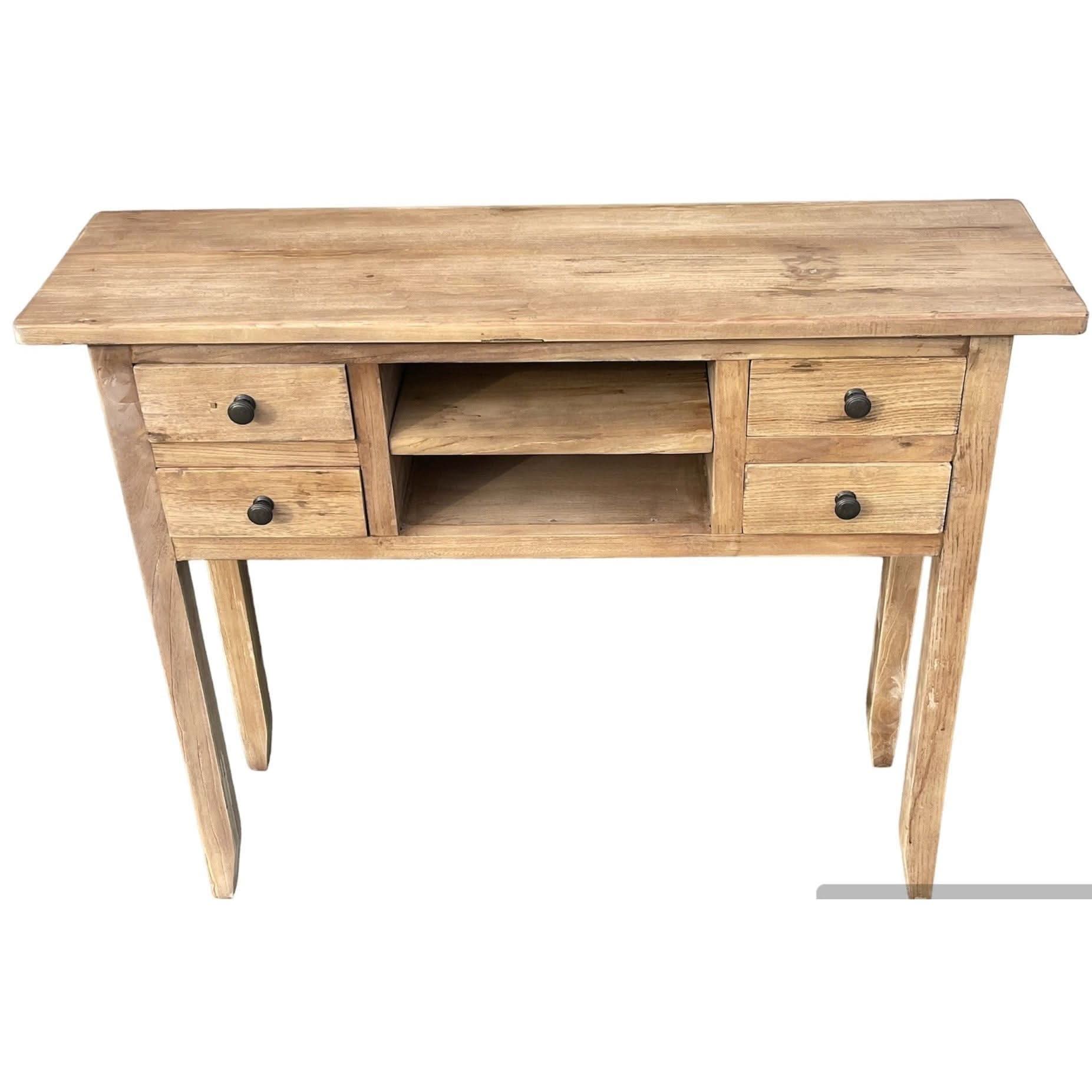 DAGENHAM NARROW CHINESE HALL TABLE/CONSOLE 4 DRAWERS IN RECYCLED ELM NATURAL - MyChocolateWood