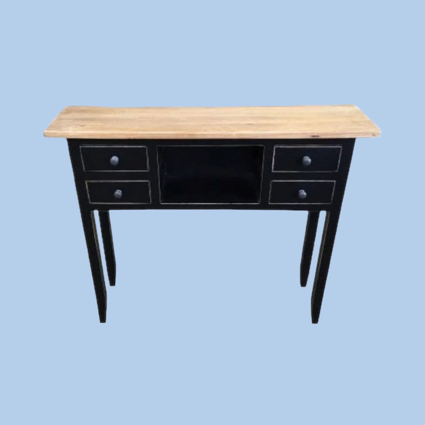 Dagenham Rustic Recycled Elm Console Table in Natural & Black - Chocolate Wood