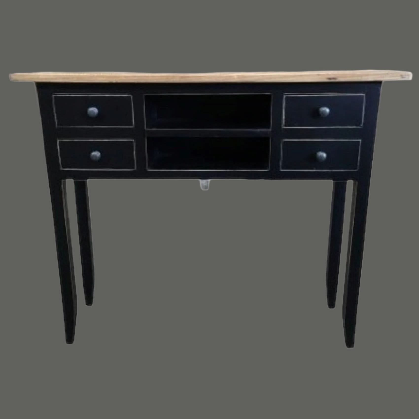 DAGENHAM NARROW CHINESE HALL TABLE/CONSOLE 4 DRAWERS IN RECYCLED ELM NATURAL/BLACK - MyChocolateWood
