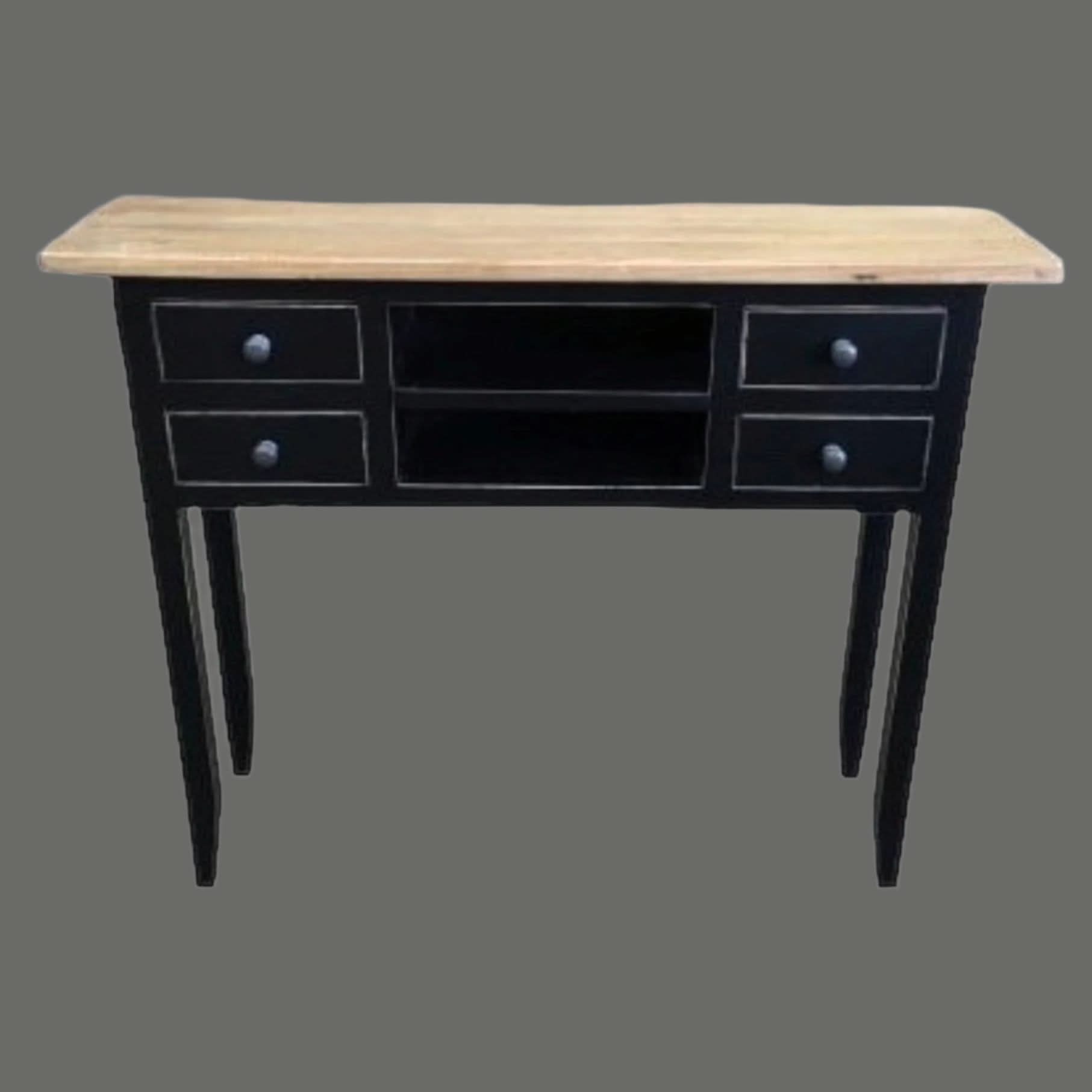 DAGENHAM NARROW CHINESE HALL TABLE/CONSOLE 4 DRAWERS IN RECYCLED ELM NATURAL/BLACK - MyChocolateWood