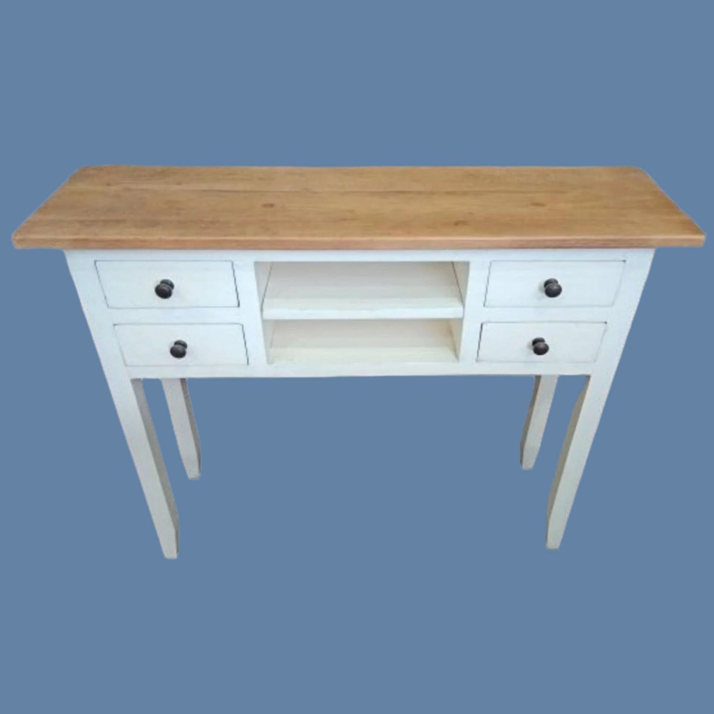 DAGENHAM NARROW CHINESE HALL TABLE/CONSOLE 4 DRAWERS IN RECYCLED ELM NATURAL/WHITE - MyChocolateWood
