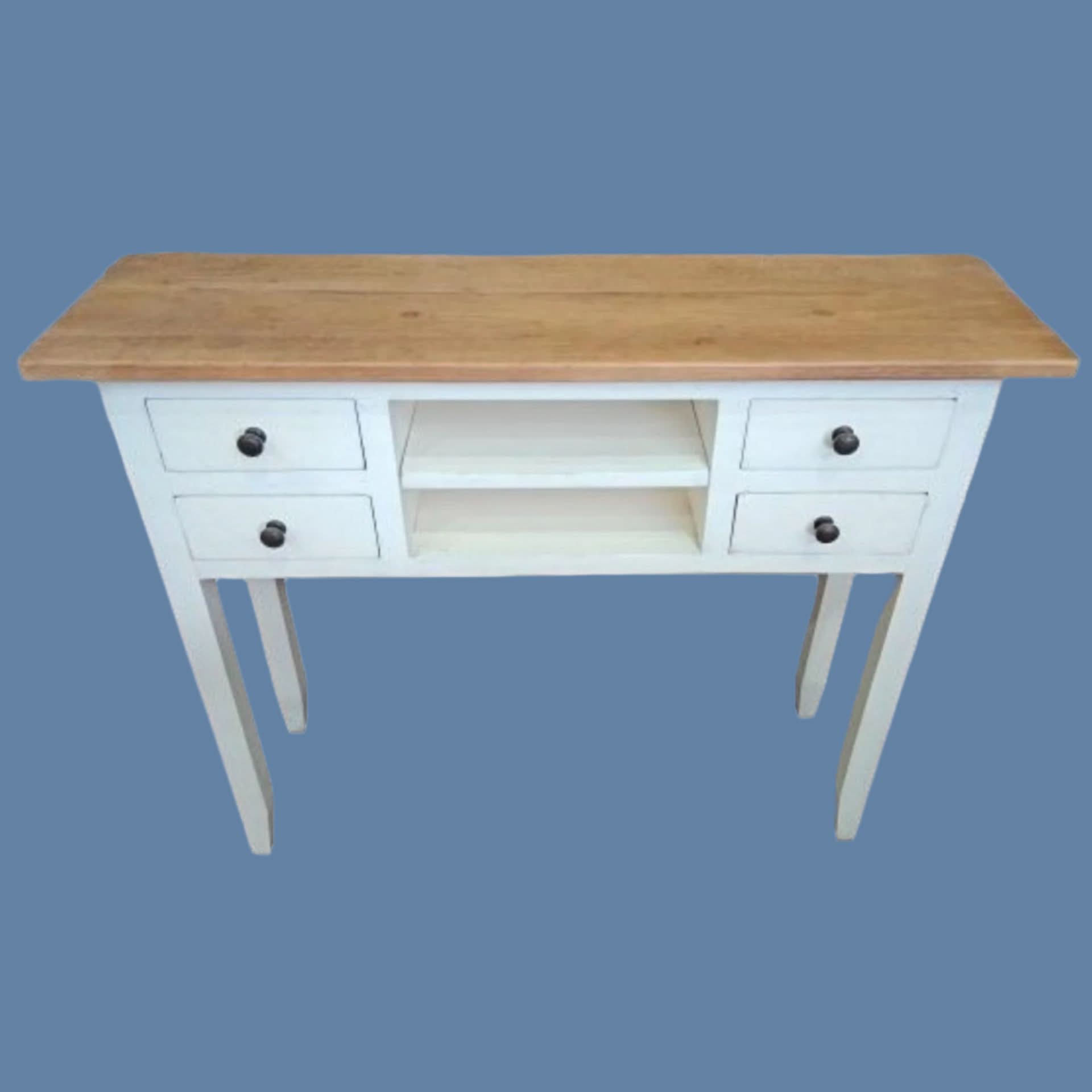 DAGENHAM NARROW CHINESE HALL TABLE/CONSOLE 4 DRAWERS IN RECYCLED ELM NATURAL/WHITE - MyChocolateWood