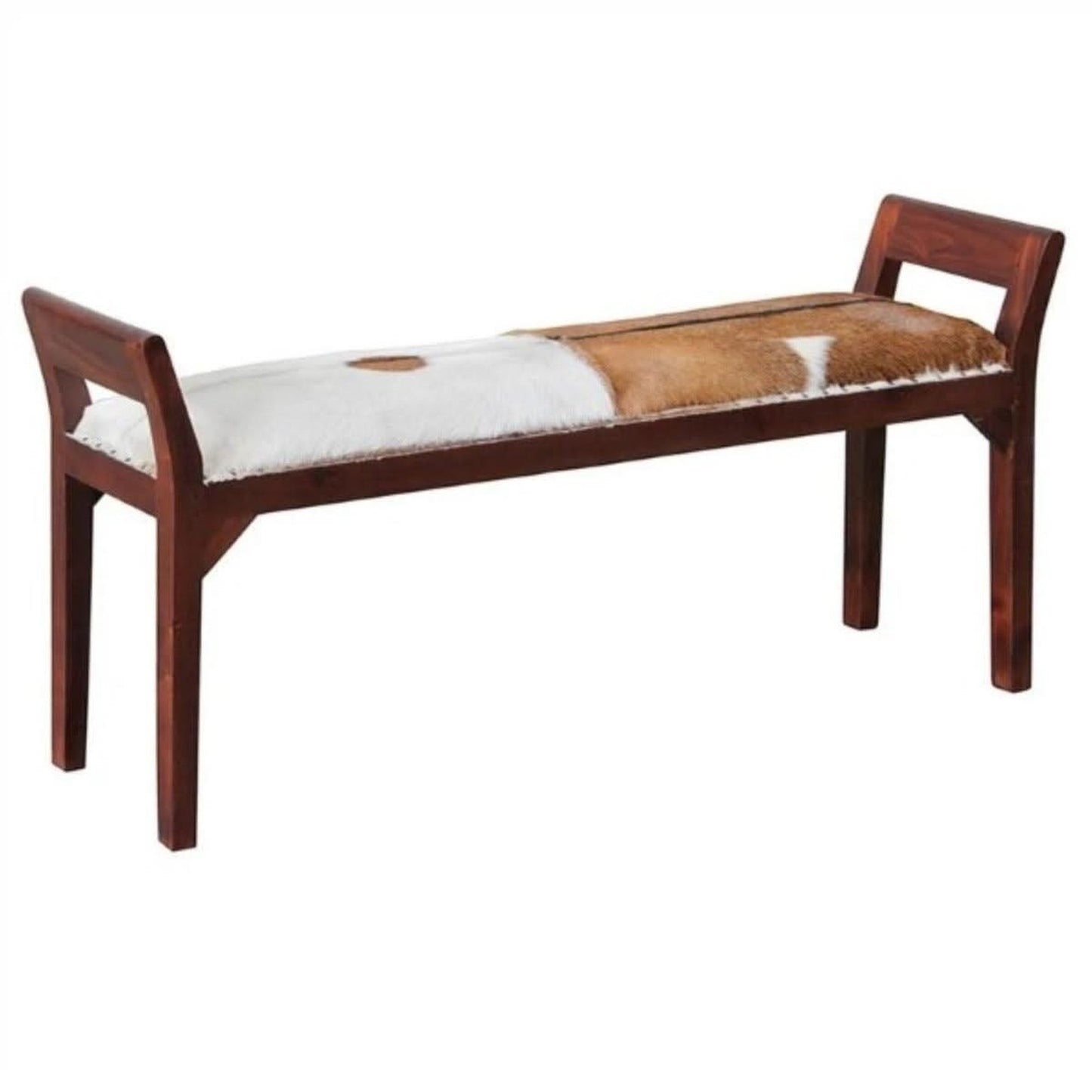 Daisy Solid Mahogany Double Bench with Goat Hide Seat - Chocolate Wood