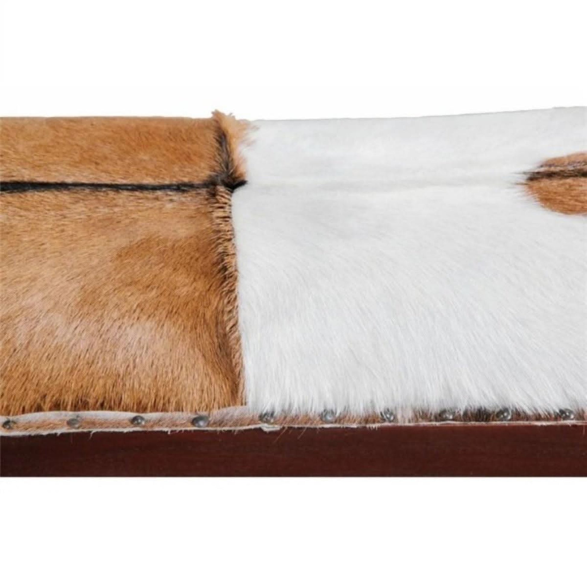 Daisy Solid Mahogany Double Bench with Goat Hide Seat - Chocolate Wood