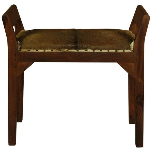 DAISY SOLID MAHOGANY TIMBER SINGLE BENCH WITH GOAT HIDE SEAT - MyChocolateWood