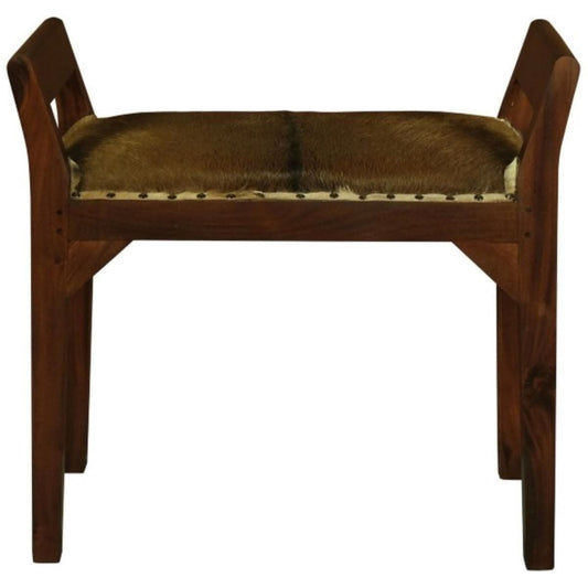 DAISY SOLID MAHOGANY TIMBER SINGLE BENCH WITH GOAT HIDE SEAT
