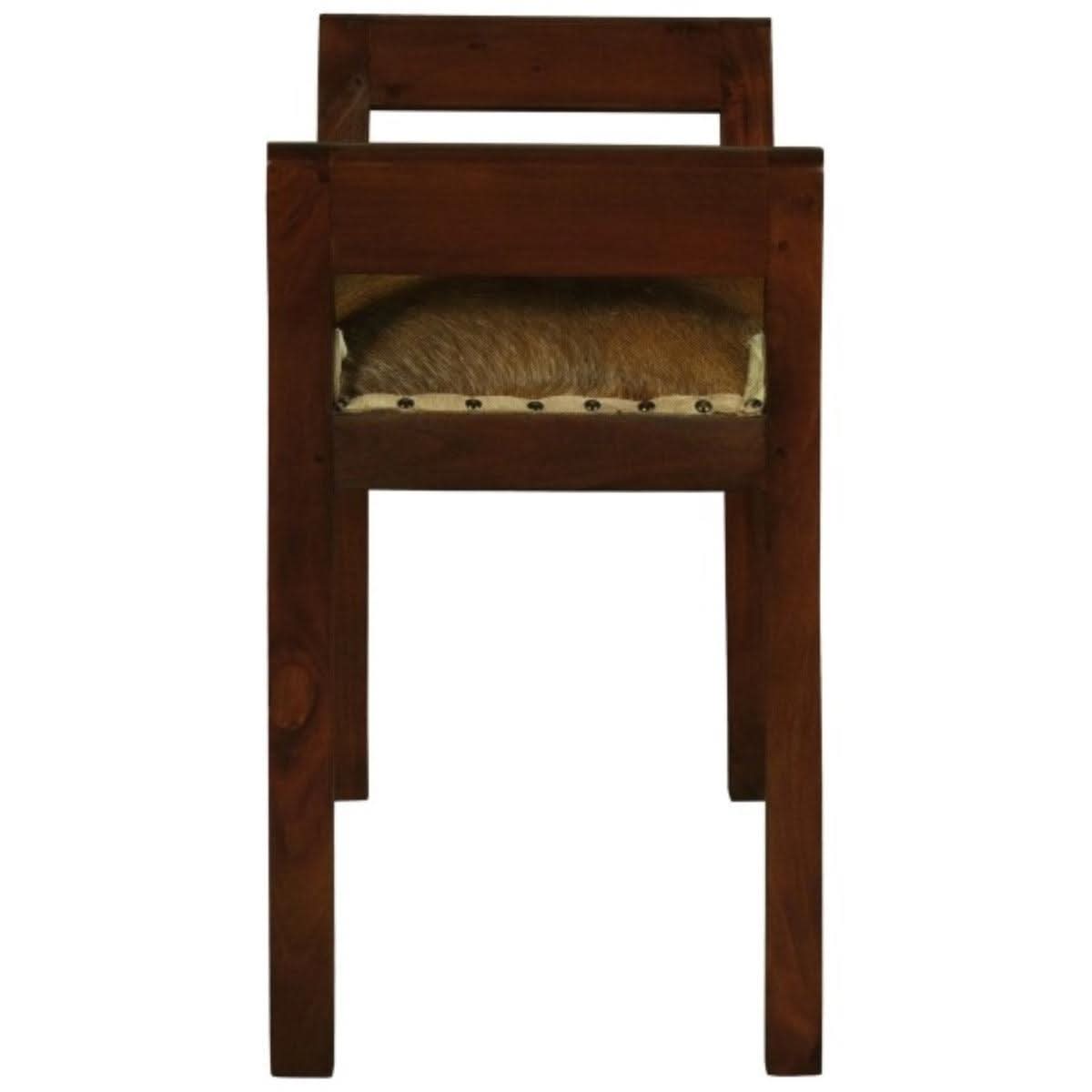 DAISY SOLID MAHOGANY TIMBER SINGLE BENCH WITH GOAT HIDE SEAT - MyChocolateWood