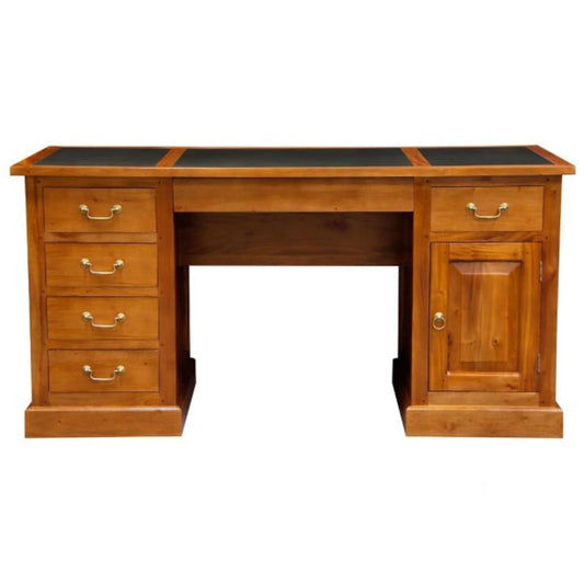 DAKOTA SOLID MAHOGANY TIMBER 160CM WRITING DESK WITH LEATHERETTE TOP - LIGHT PECAN - MyChocolateWood