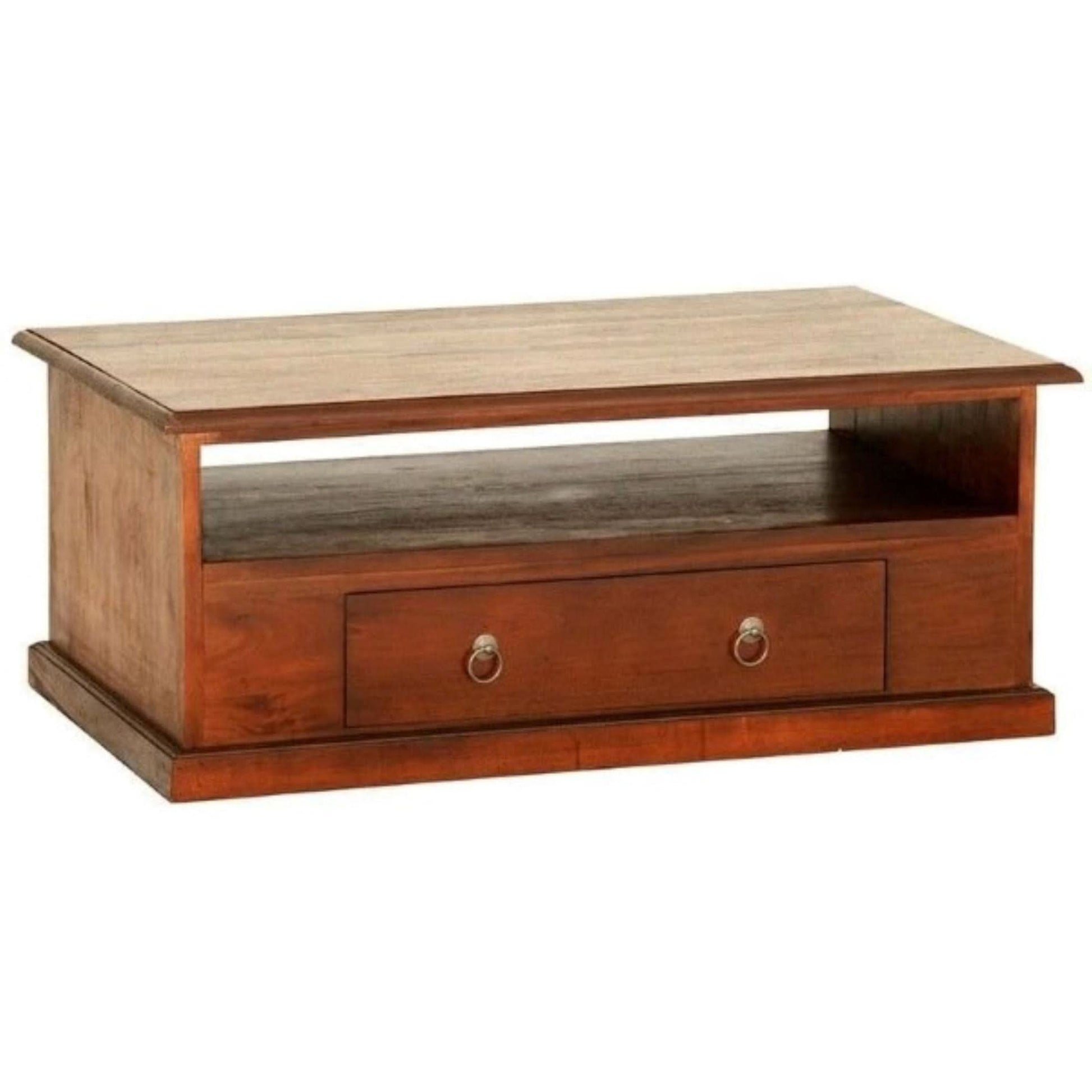 Dale Solid Mahogany 2-Drawer Coffee Table 100cm in Light Pecan - Chocolate Wood