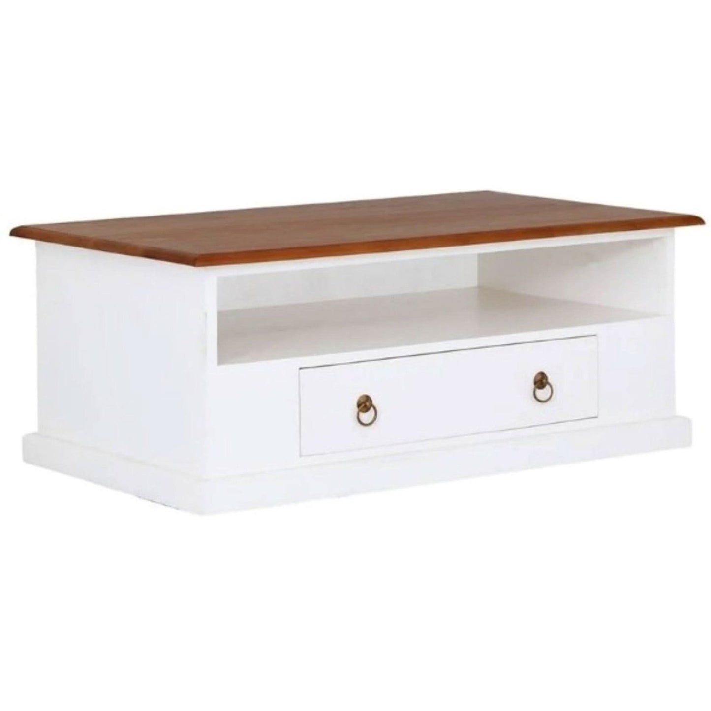 Dale Solid Mahogany 2-Drawer Coffee Table 100cm in White & Caramel - Chocolate Wood
