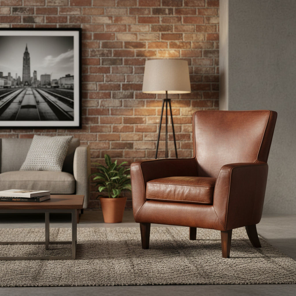 DARIAN PREMIUM GRADE AGED LEATHER ARMCHAIR/LOUNGE CHAIR IN CIGAR - MyChocolateWood