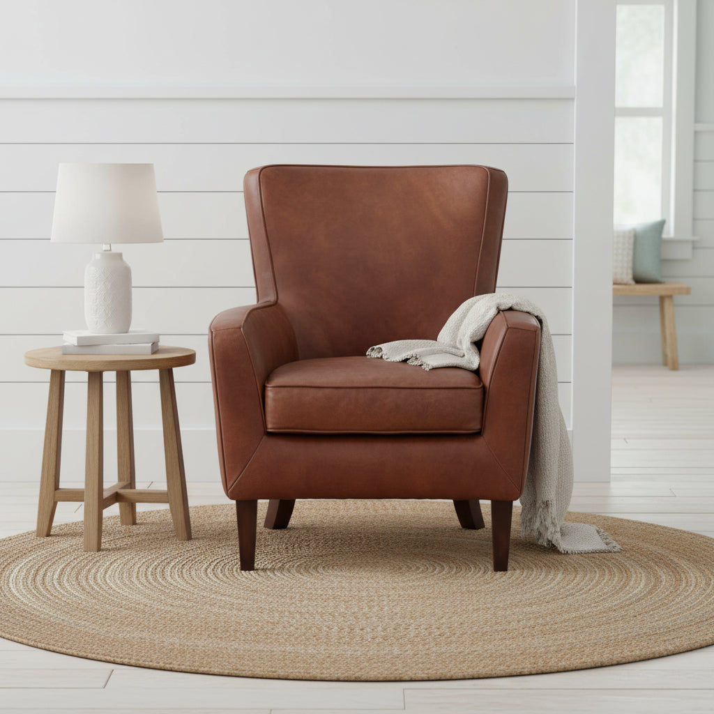 DARIAN PREMIUM GRADE AGED LEATHER ARMCHAIR/LOUNGE CHAIR IN CIGAR - MyChocolateWood
