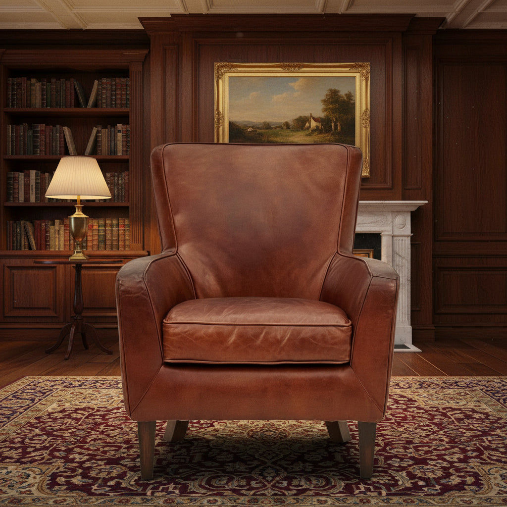 DARIAN PREMIUM GRADE AGED LEATHER ARMCHAIR/LOUNGE CHAIR IN CIGAR - MyChocolateWood