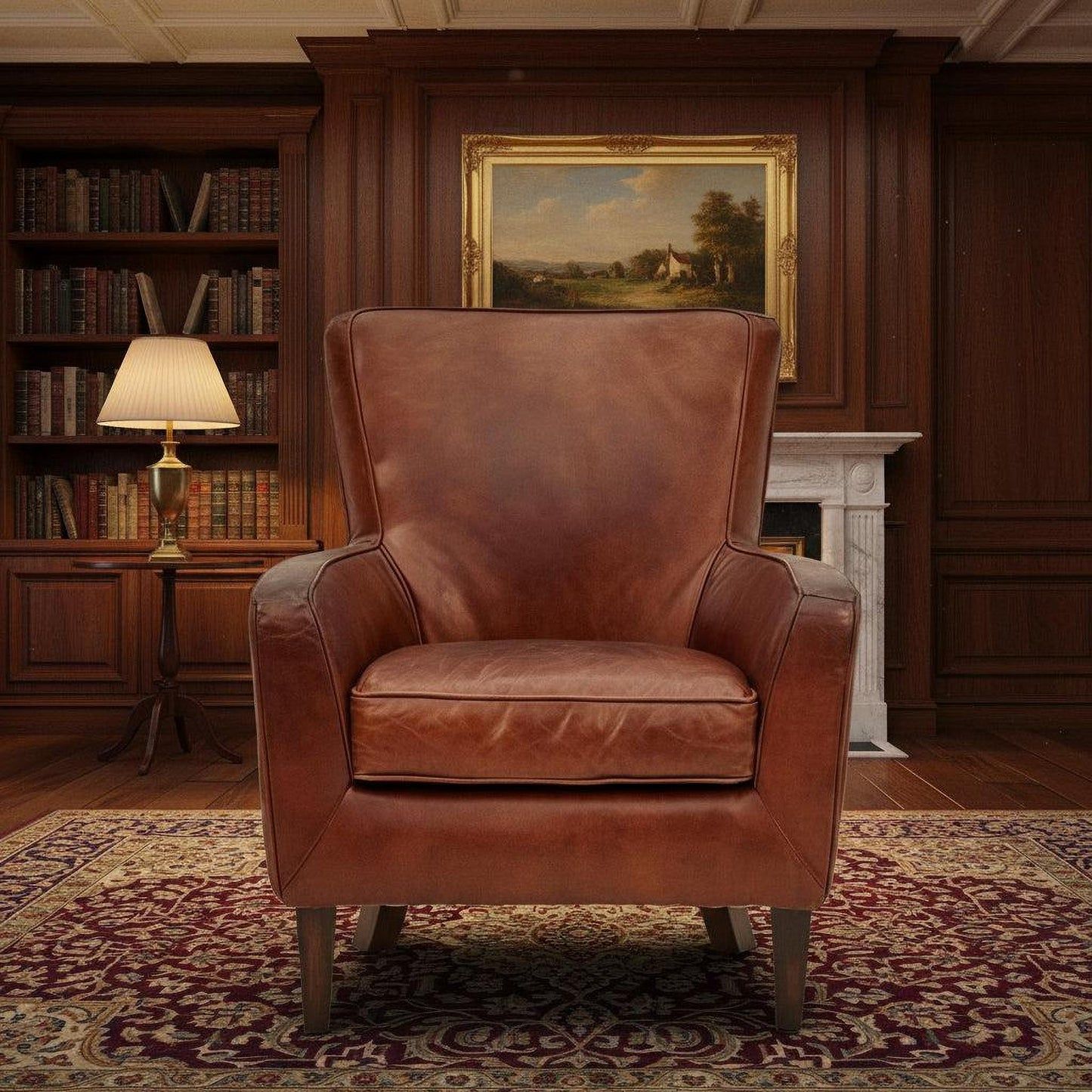 DARIAN PREMIUM GRADE AGED LEATHER ARMCHAIR/LOUNGE CHAIR IN CIGAR - MyChocolateWood
