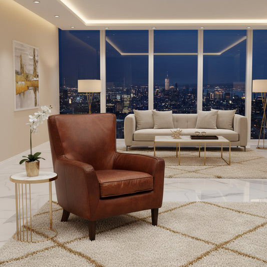 DARIAN PREMIUM GRADE AGED LEATHER ARMCHAIR/LOUNGE CHAIR IN CIGAR - MyChocolateWood