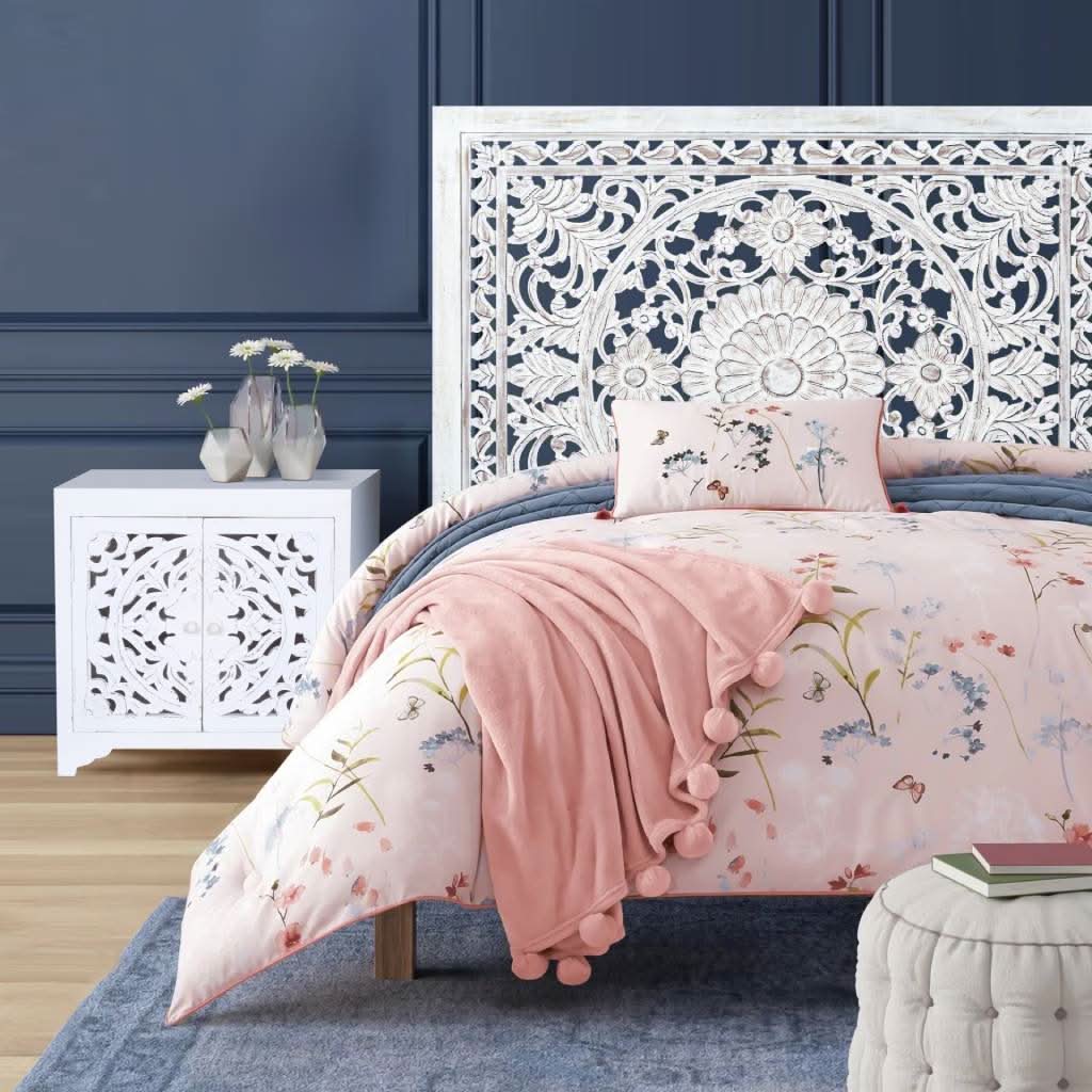 DAUPHIN MANGO WOOD KING HEADBOARD ANTIQUE WHITE - MyChocolateWood